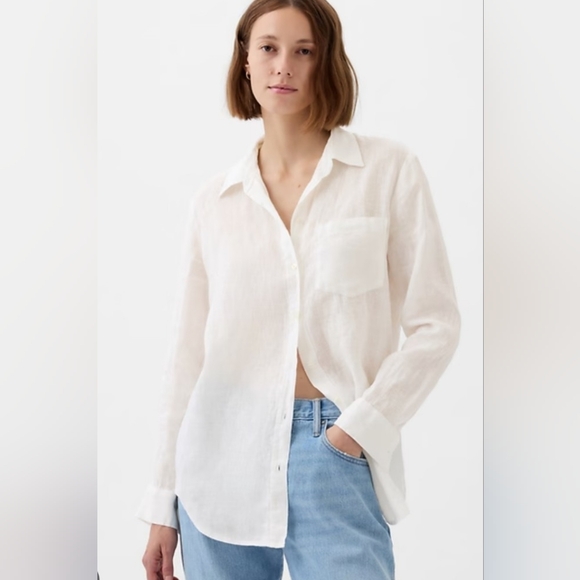 GAP Tops - GAP 100% Linen Boyfriend Shirt Button down shirt white medium